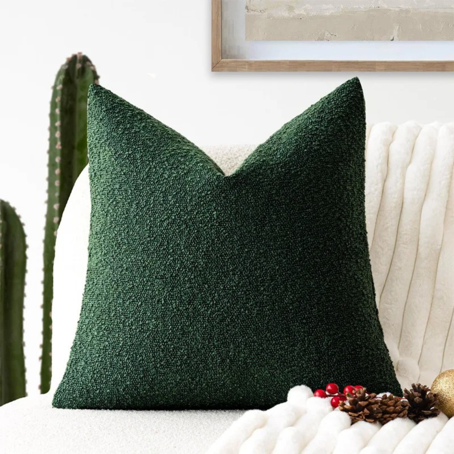 Funda de Cojín Luxe Bouclé – Elegancia y Confort Clásico-Cushion Cover-Verde-Nisero Deco