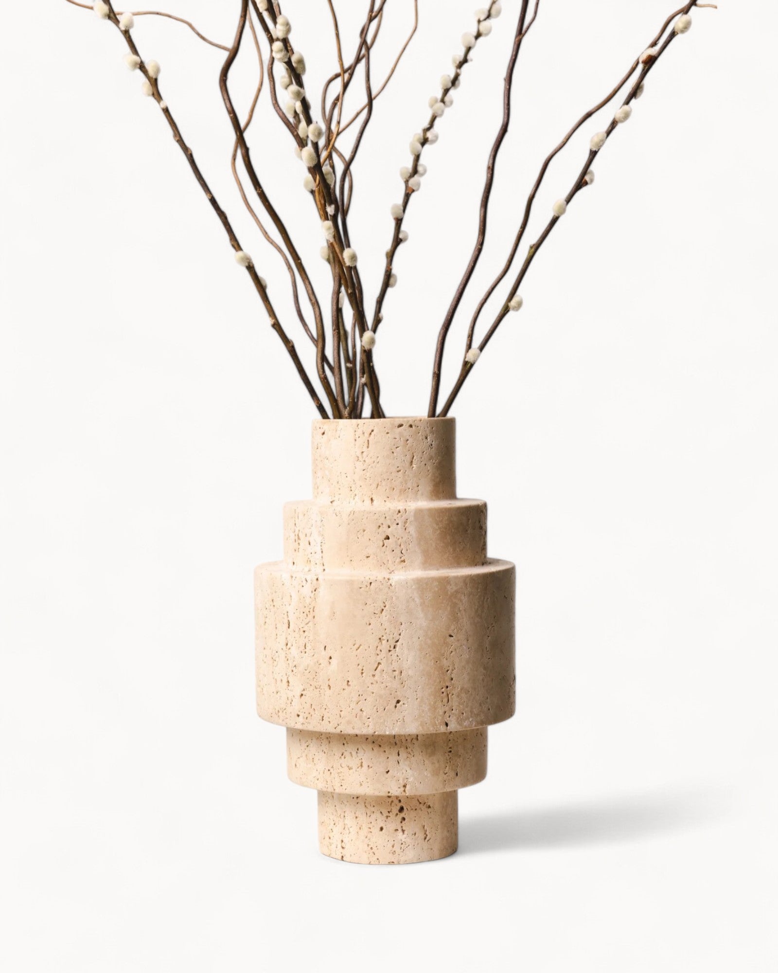 Jarrón de Suelo Beige de Travertino – Diseño Moderno Geométrico-Vase-Nisero Deco