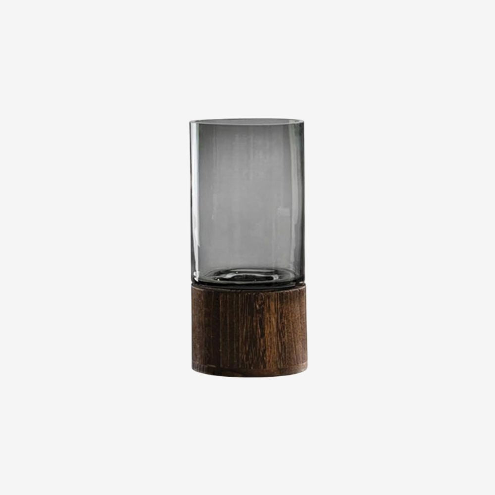 Jarrón Decorativo Moderno de Vidrio y Madera para Flores