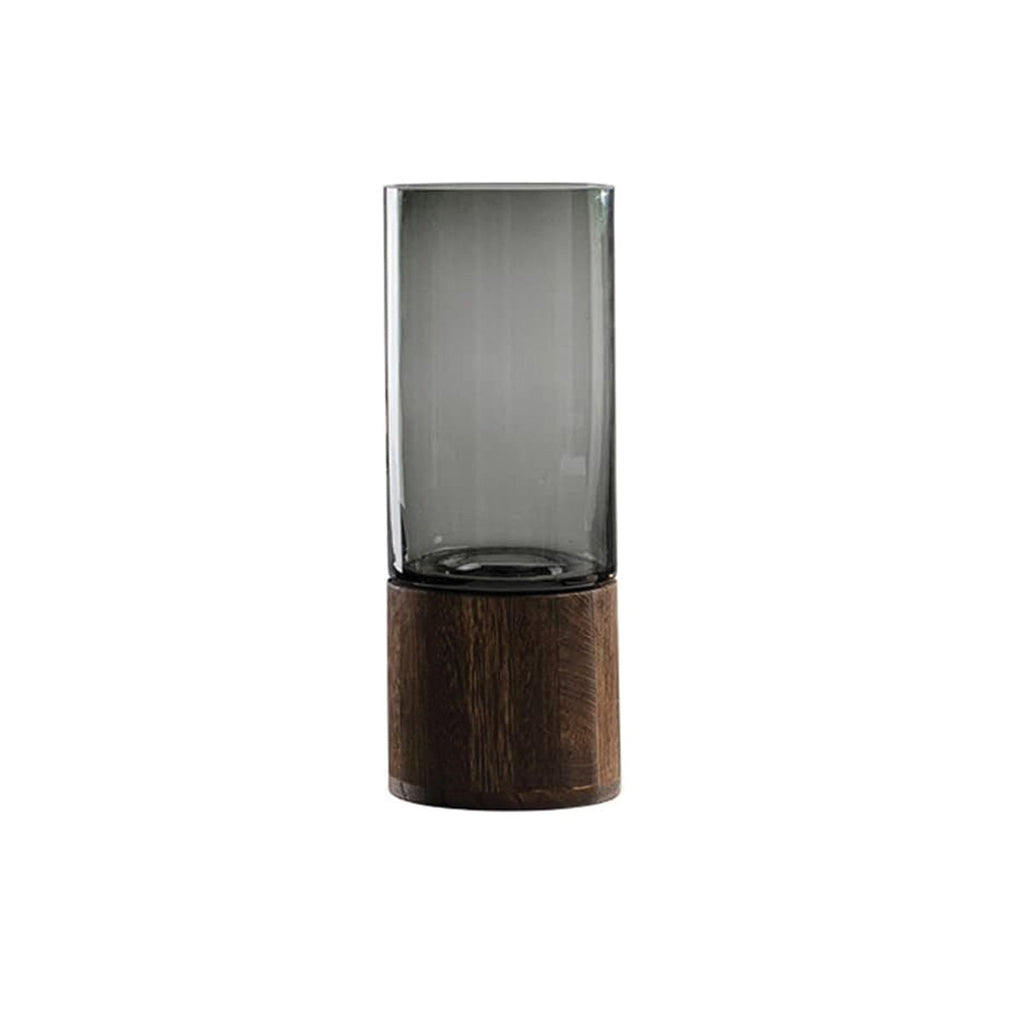 Jarrón Decorativo Moderno de Vidrio y Madera para Flores
