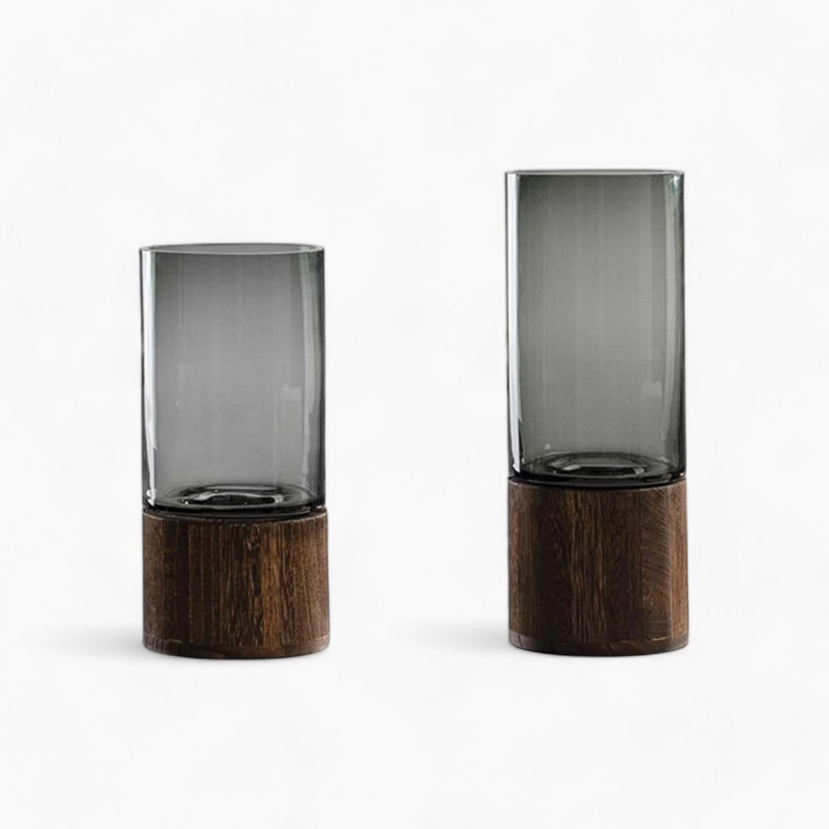 Jarrón Decorativo Moderno de Vidrio y Madera para Flores