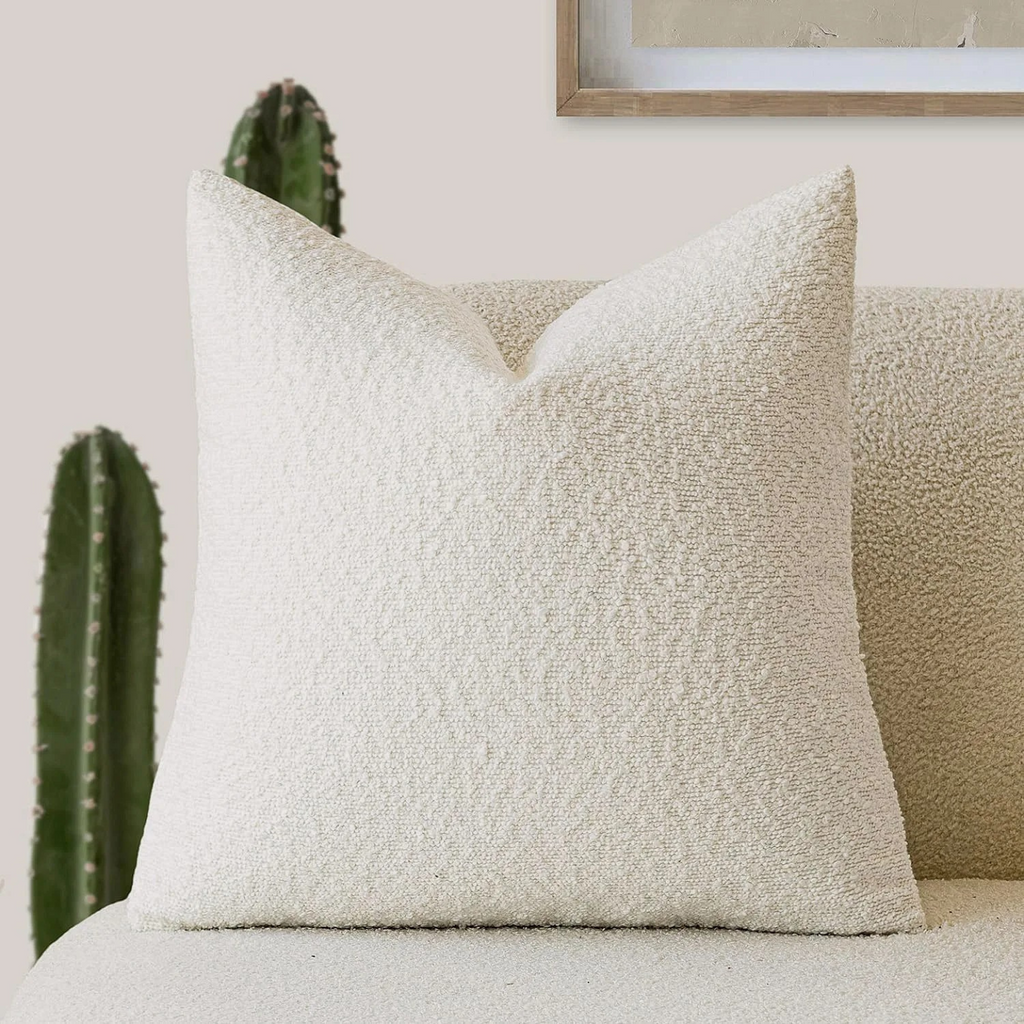 Funda de Cojín Luxe Bouclé – Elegancia y Confort Clásico-Cushion Cover-Blanco-Nisero Deco