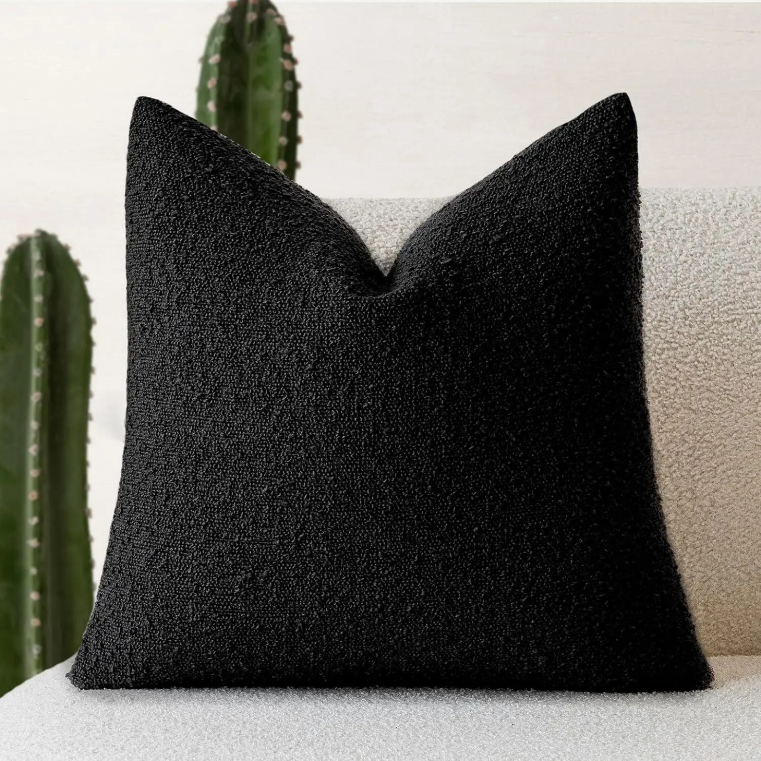 Funda de Cojín Luxe Bouclé – Elegancia y Confort Clásico-Cushion Cover-Negro-Nisero Deco