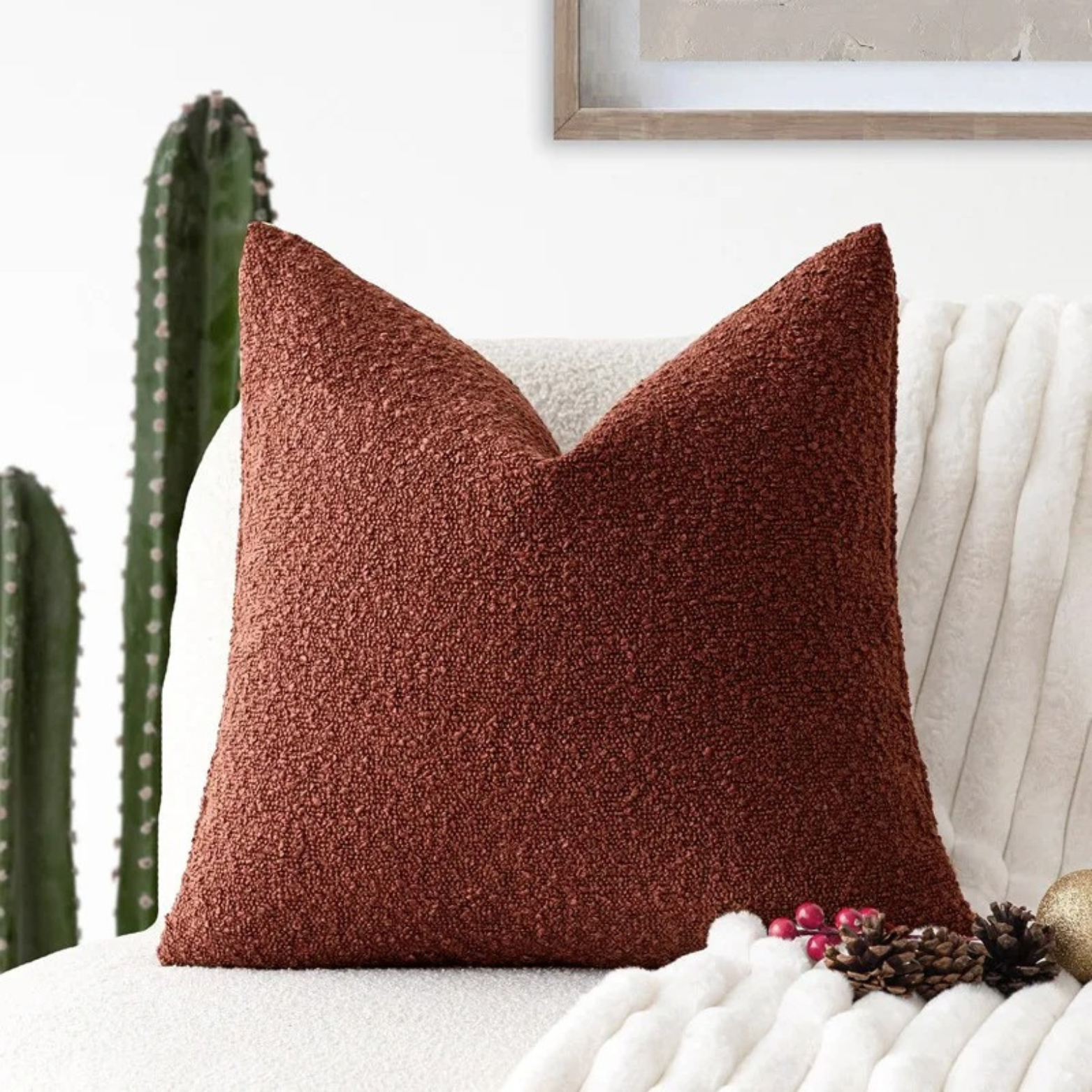 Funda de Cojín Luxe Bouclé – Elegancia y Confort Clásico-Cushion Cover-Rojo ladrillo-Nisero Deco