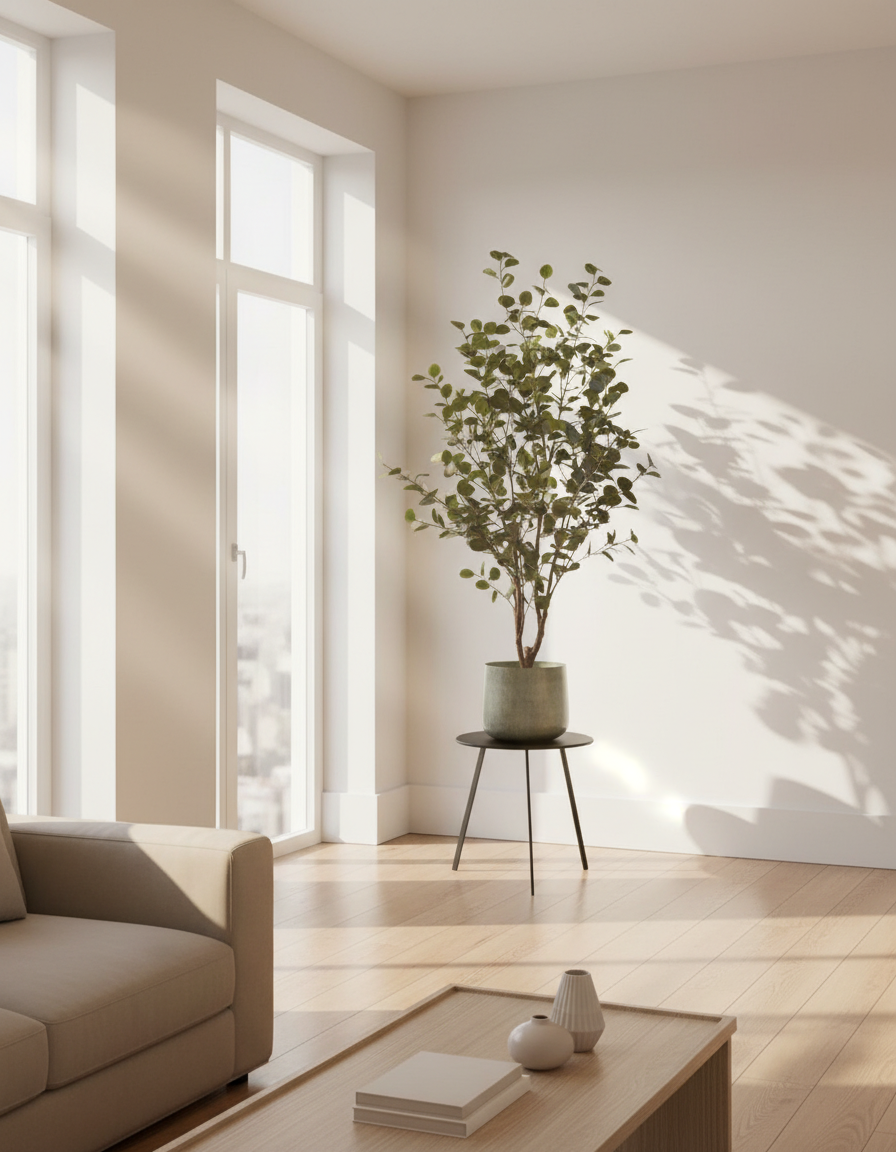 Gran Maceta de Metal Gris Claro - Diseño Industrial Moderno