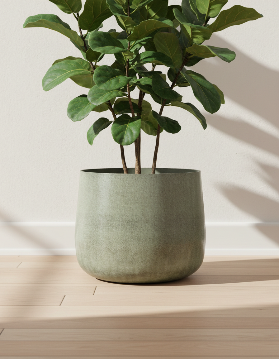 Gran Maceta de Metal Gris Claro - Diseño Industrial Moderno