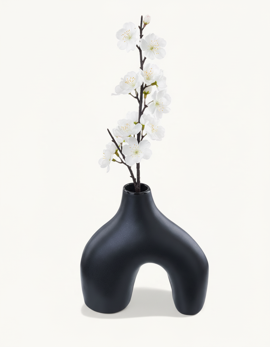 Jarrón Moderno de Porcelana Negra Artesanal para Flores
