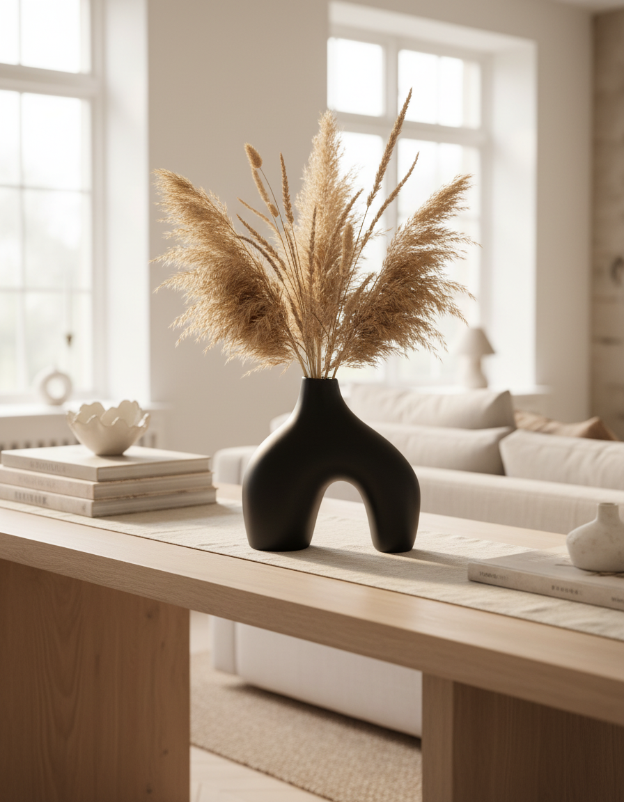 Jarrón Moderno de Porcelana Negra Artesanal para Flores