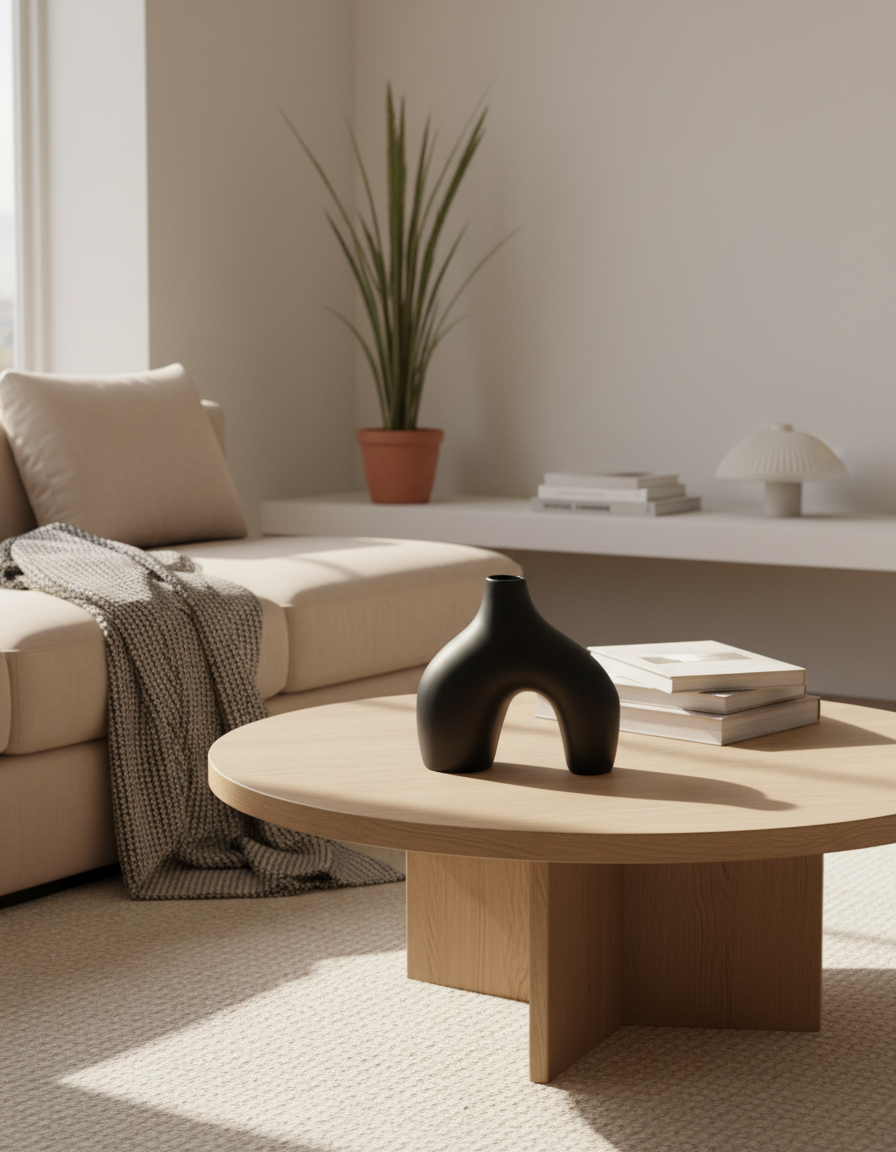 Jarrón Moderno de Porcelana Negra Artesanal para Flores