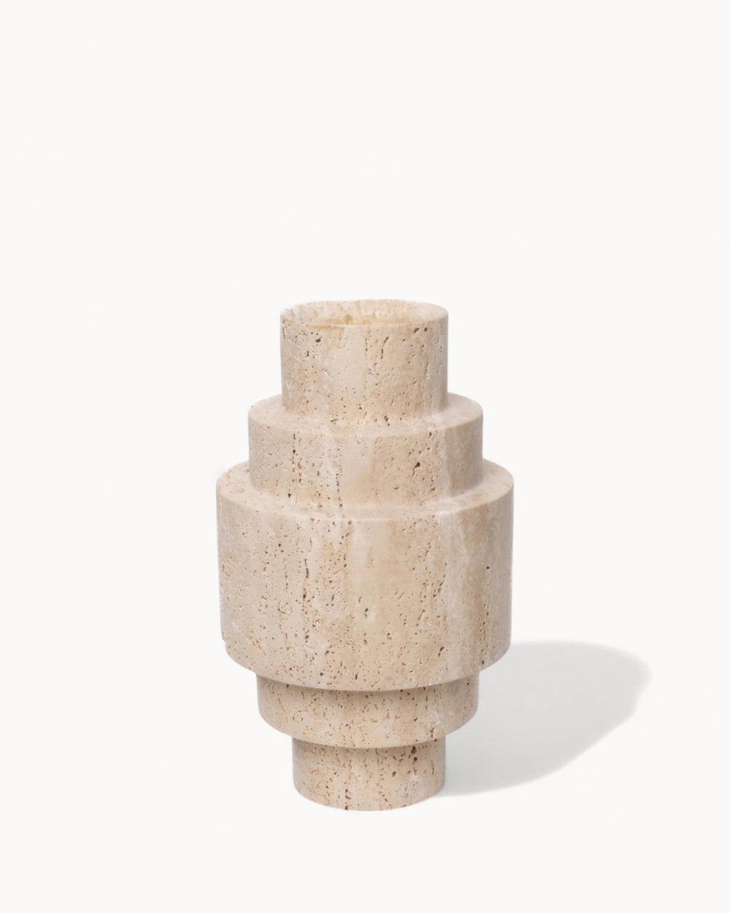 Jarrón de Suelo Beige de Travertino – Diseño Moderno Geométrico-Vase-Beige - Ø 20 x 23 cm-Nisero Deco