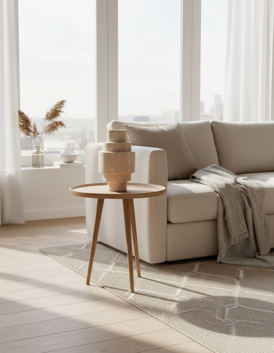 Jarrón de Suelo Beige de Travertino – Diseño Moderno Geométrico