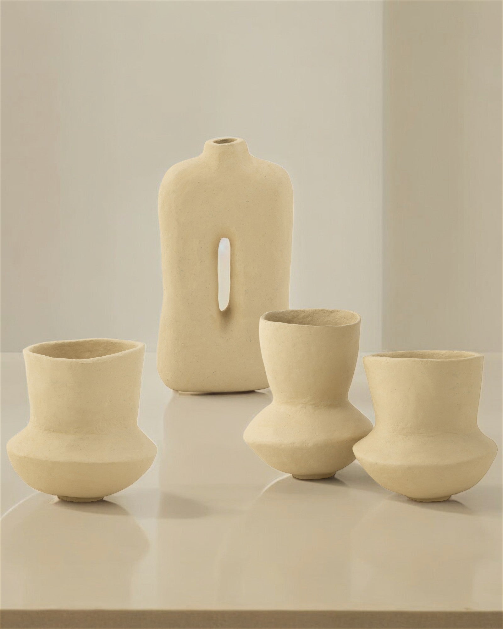 Maceta Cuadrada de Papel Maché en Color Natural-Vase-Nisero Deco